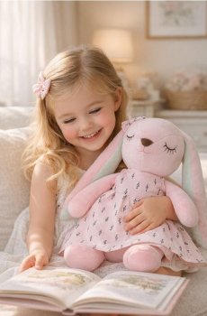 Плюшева іграшка у формі кролика в сукні - пастельний рожевий