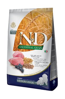 Сухой корм для щенков средних и крупных пород Farmina N&D Ancestral Grain с ягнёнком и черникой, 2.5 кг