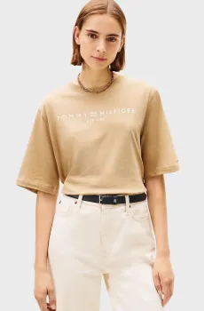 Женская бежевая футболка CORP LOGO Бежевый S Tommy Hilfiger WW0WW47811