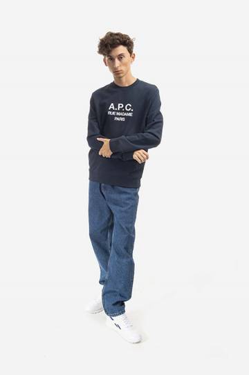 Хлопковая кофта A.P.C. Rufus мужская цвет синий с принтом COEZD.H27500-MARINE Хлопковая кофта A.P.C. Rufus мужская цвет синий с принтом COEZD.H27500-MARINE