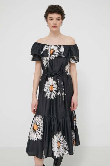 Хлопковое платье Desigual GEORGEO цвет чёрный midi расклешённое 24SWVW02 Хлопковое платье Desigual GEORGEO цвет чёрный midi расклешённое 24SWVW02