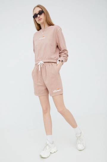 Хлопковые шорты Ellesse женские цвет розовый с аппликацией высокая посадка SGM13151-PINK Хлопковые шорты Ellesse женские цвет розовый с аппликацией высокая посадка SGM13151-PINK