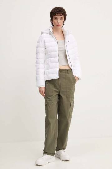 Хлопковые брюки Tommy Jeans цвет зелёный фасон cargo высокая посадка DW0DW18510 Хлопковые брюки Tommy Jeans цвет зелёный фасон cargo высокая посадка DW0DW18510