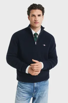 Мужская темно-синяя кофта COTTON MERINO RIBBED HALF ZIP Синий XXL Gant 8050265