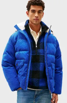 Мужской синий вельветовый пуховик CORD Синий S Tommy Hilfiger MW0MW41361
