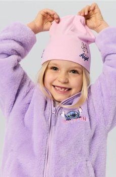 Шапка в рубчик із принтом Stitch - пастельний рожевий