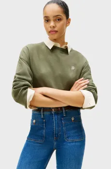 Женский оливковый свитшот PIQUE Оливковый L Tommy Hilfiger WW0WW46152