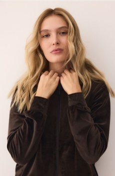 Reserved - Велюрове худі - темно коричневий - 816GA-89X