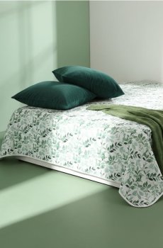 Покривало на ліжко з рослинним мотивом - свіжий зелений