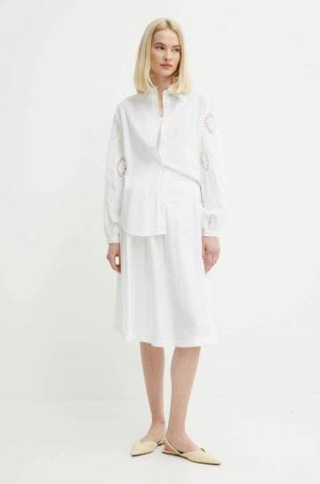 Хлопковая рубашка Sisley женская цвет белый relaxed классический воротник Хлопковая рубашка Sisley женская цвет белый relaxed классический воротник