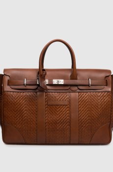 Коричневая кожаная дорожная сумка с логотипом