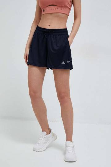 Шорты для бега adidas Performance x Parley цвет синий однотонные высокая посадка Шорты для бега adidas Performance x Parley цвет синий однотонные высокая посадка