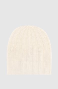 Белая шапка в рубчик из кашемира