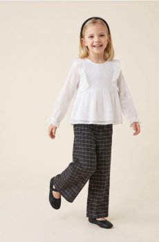 Бавовняні штани wide leg у клітинку - чорний