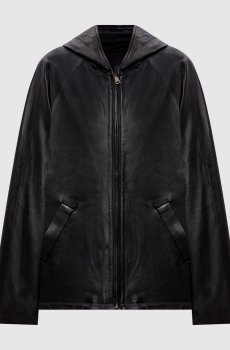 Черная кожаная куртка Cambridge с капюшоном