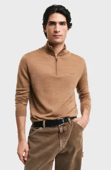 Мужская бежевая шерстяная кофта EXTRAFINE MERINO WOOL HALF ZIP Бежевый XXL Gant 8050206
