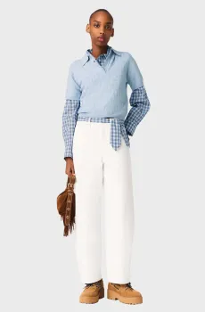 Женское голубое шерстяное поло с узором Голубой 34 MAJE MFPPU00987_Blue Sky