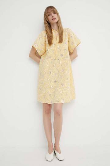 Хлопковое платье Bruuns Bazaar WoodbineBBJulia dress цвет жёлтый mini расклешённое BBW3948 Хлопковое платье Bruuns Bazaar WoodbineBBJulia dress цвет жёлтый mini расклешённое BBW3948