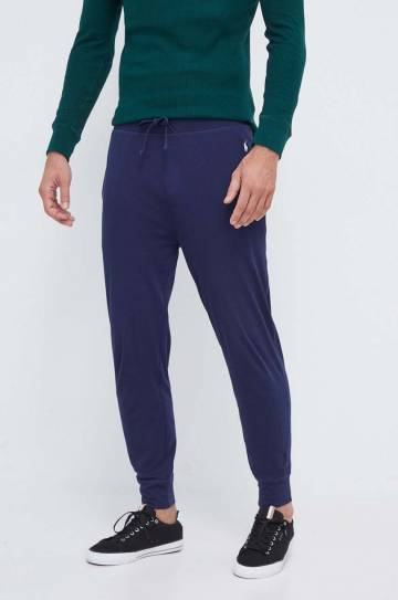 Хлопковые штаны лаунж Polo Ralph Lauren цвет синий однотонные Хлопковые штаны лаунж Polo Ralph Lauren цвет синий однотонные