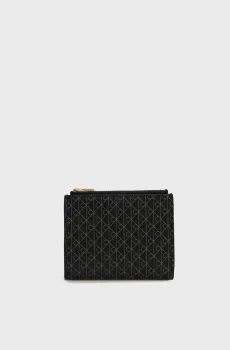 Женский черный кошелек з узором EMBLEM AOP DOUBLE ZIP BIFOLD Черный ONESIZE Calvin Klein LV04F1161G