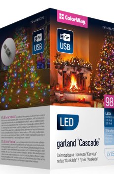 Світлодіодна гірлянда-каскад СolorWay LED 98 7x1.5м 8 функцій різнокольорова USB (CW-G-98L71CUMC)