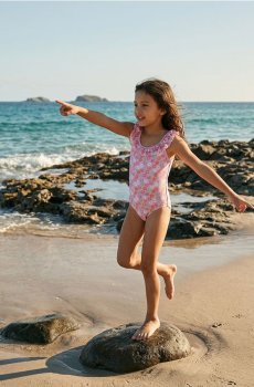 Купальник з квітковим візерунком та рюшем - різнобарвний