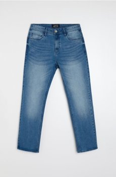 Джинси regular fit з ефектом виварювання - синій