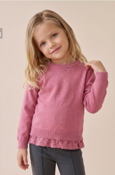 Светр з віскозою та декоративною ажурною оборкою soft touch - рожевий