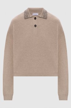 Бежевое поло из шерсти, кашемира и шелка