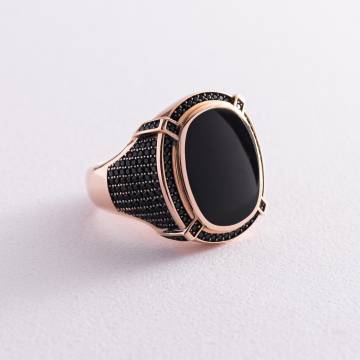 Золотая мужская печатка (оникс, фианит) к05920 Золотая мужская печатка (оникс, фианит) к05920