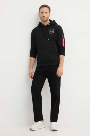 Кофта Alpha Industries мужская цвет чёрный с капюшоном с аппликацией Кофта Alpha Industries мужская цвет чёрный с капюшоном с аппликацией