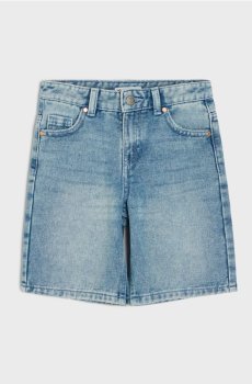 Прямі джинсові шорти з ефектом прання - синій
