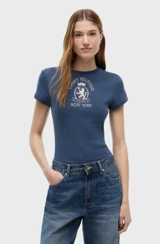 Женская синяя футболка GRMNT DYE CREST Синий XS Tommy Hilfiger WW0WW50018