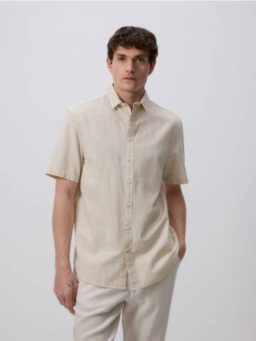 Reserved - Сорочка regular з високим вмістом льону - бежевий - 344CA-08X