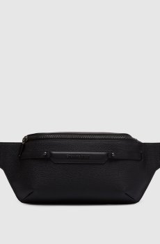 Черная кожаная поясная сумка с логотипом с рутениевым покрытием