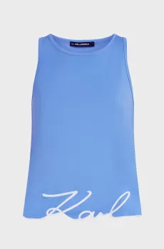Женская голубая майка SIGNATURE HEM TANK TOP Голубой S Karl Lagerfeld A2W17066
