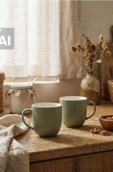 Керамічні чашки з рифленою поверхнею 2 pack - світло-зелений