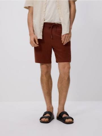 Reserved - Шорти regular з додаванням льону - карміновий - 9327N-92X Reserved - Шорти regular з додаванням льону - карміновий - 9327N-92X