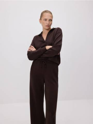 Reserved - Довгі спортивні штани - темно коричневий - 621GA-89X