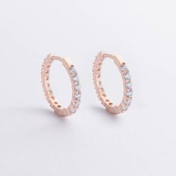 Серьги - кольца с фианитами (красное золото) с09194 Серьги - кольца с фианитами (красное золото) с09194