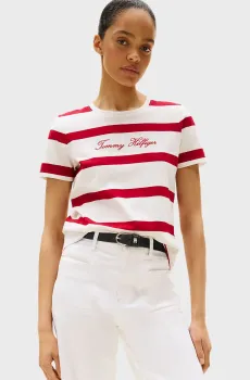 Женская белая футболка в полоску SCRIPT REG Белый XS Tommy Hilfiger WW0WW45746