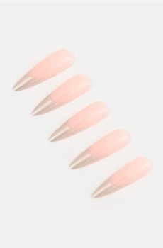 Штучні френч-нігті з блискучим кінчиком – упаковка 24 - срібний