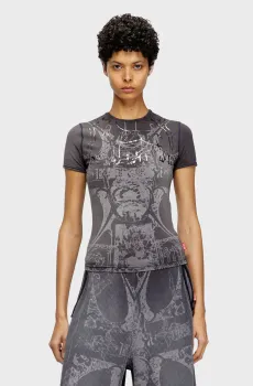 Женская серая футболка с узором Серый M Diesel A19530 0DEBZ