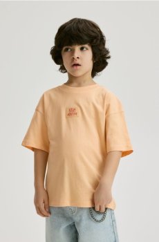 Reserved - Бавовняна футболка з нашивкою - персиковий - 939HR-24X