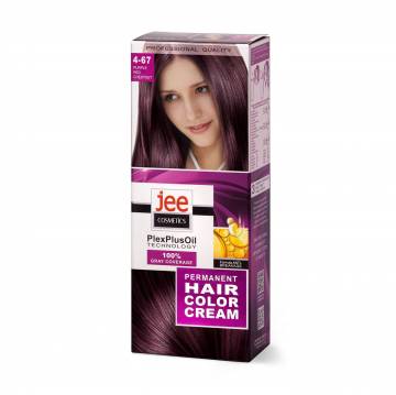 Стойкая крем-краска для волос Jee Cosmetics Permanent Hair Color Cream 4-67 Фиолетово-красный каштан, 115 мл Стойкая крем-краска для волос Jee Cosmetics Permanent Hair Color Cream 4-67 Фиолетово-красный каштан, 115 мл