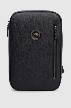 Синяя кожаная сумка-слинг с эмблемой с рутениевым покрытием