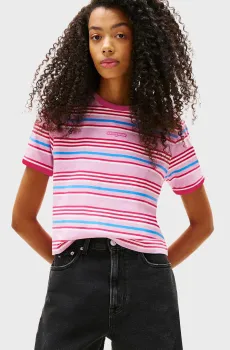 Женская футболка в полоску REG SH SCRIPT STRIPE Разноцветный S Tommy Jeans DW0DW21391