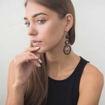 Серьги с кварцем дымчатым и агатом 230с9 Серьги с кварцем дымчатым и агатом 230с9