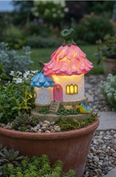 Декоративна садова сонячна LED-лампа у формі будиночка - різнобарвний