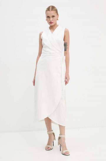 Джинсовое платье Never Fully Dressed Brooklyn цвет бежевый midi расклешённое NFDDR1501 Джинсовое платье Never Fully Dressed Brooklyn цвет бежевый midi расклешённое NFDDR1501
